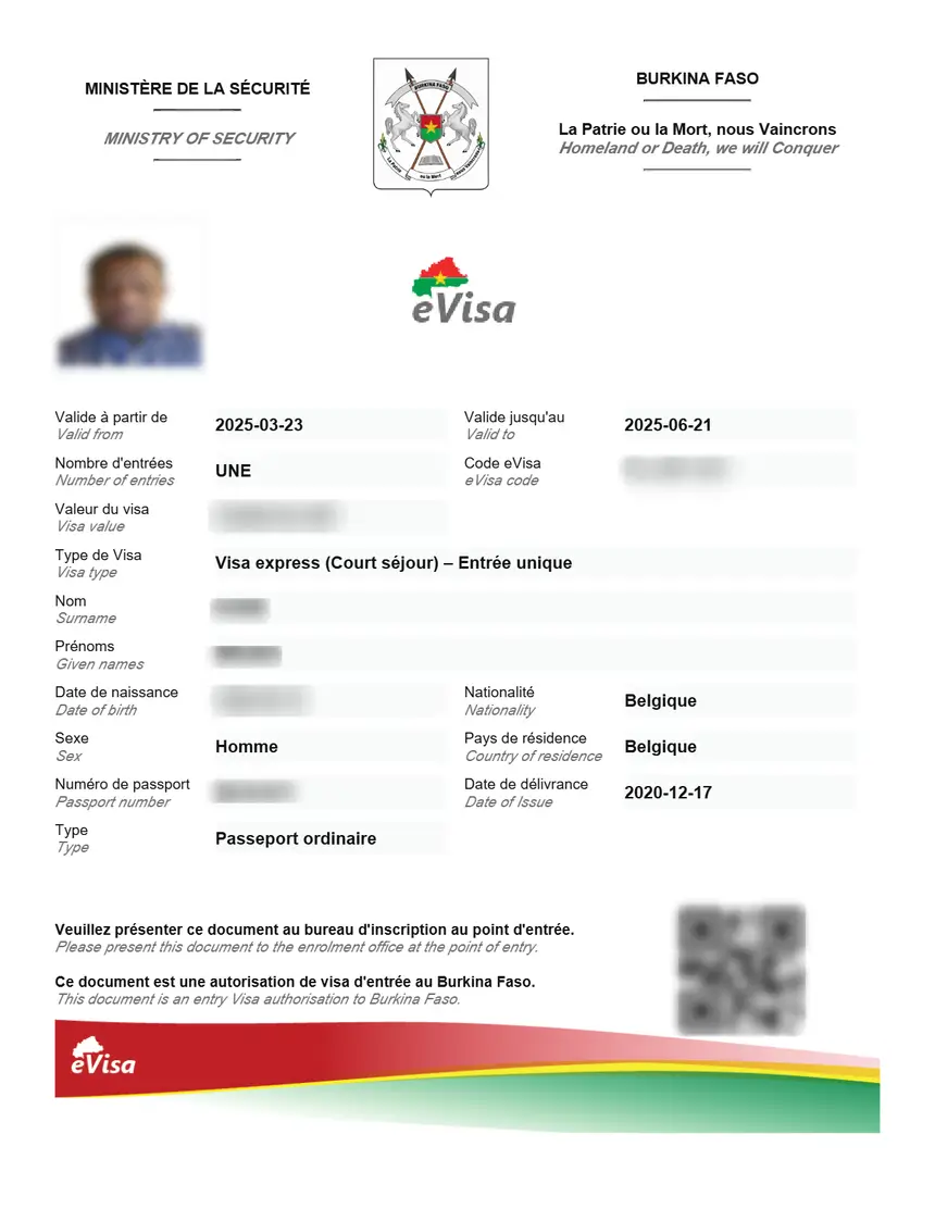Burkina Faso eVisum Muster